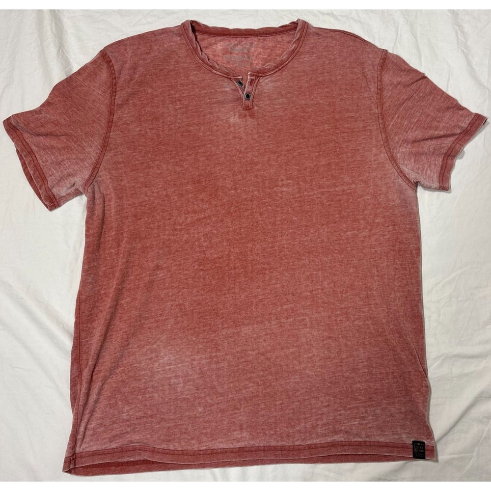 Lucky Brand Venice Burnout Mens Henley Shirt Red Heather Cozy Short Sleeve XL